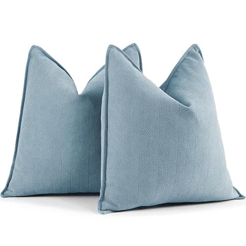 ZWJD Throw Pillow Covers 24x24 Set of 2 Chenille Pillow Covers with Elegant Design Soft and Luxurious Decorative Throw Pillows for Couch, Bed, and Home Decor,Light Blue - Image 1
