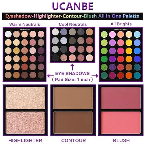 UCANBE Eyeshadow Palette with 15Pcs Brushes Makeup Set, Pigmented 86 Colors Make Up Sets Valentine's Day Gift, Matte Shimmer Glitter Eye Shadow Pallet Highlighter Contour Blush Powder Brush Beauty Kit thumbnail 3