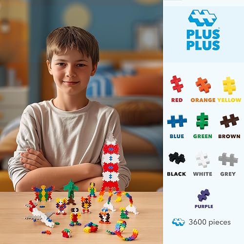 PLUS PLUS Plus-Plus - Open Play Set - 3,600 Piece in Storage Tub - Basic Color Mix - Construction Building Stem Toy, Interlocking Mini Puzzle Blocks for Kids, Assorted, 100 thumbnail 4