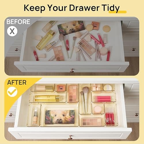 Vtopmart 25 Pack Plastic Drawer Organizers with Non-slip Rubber Pads | 4-Size Versatile Makeup Organizer, Storage Containers Small Bins for Makeup, Jewelries, Bedroom, Kitchen Utensils and Office thumbnail 3