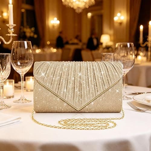 ERKOON Damen Clutches, elegante Abendhandtasche mit abnehmbarer Kette, Pailletten-Tasche für Hochzeit, Braut, Abschlussball und Party thumbnail 3