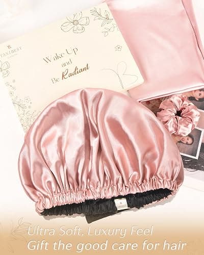 YANIBEST Adjustable Satin Bonnet Double Layer Hair Bonnet for Sleeping Bonnets for Women Hats Curly Natural Hair, Blush Pink thumbnail 6