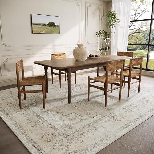 Washable Area Rugs for Living Room: 5x7 Area Rugs for Bedroom Stain Resistant Distressed Vintage Accent Rug Non Slip Low Pile Faux Wool Soft Boho Rugs for Kitchen Bedside Nursery Office Dining Room thumbnail 3