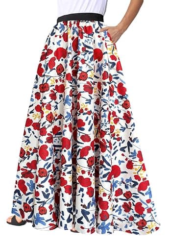 Afibi Women African Skirt Printed Ankara Maxi Skirt Dashiki Long Skirts with Pockets - Image 1