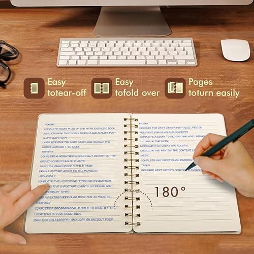 SUPPLIES | Amazon | Spiral Notebook -A5 College Ruled Journal with Inner Pockets and 160 Pages,PU Leather Cover Business Journal, Twin-Wire Binding Notebook Perfect for Office & Home School Supplies - ReefBlue/NavyBlue - 2Blue/Pink thumbnail 6