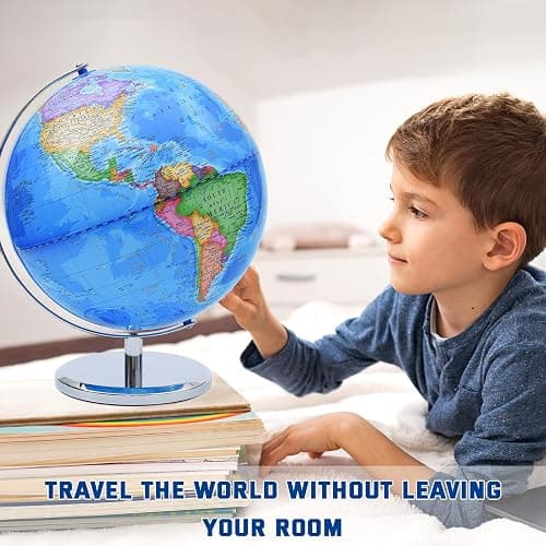 World Globe for Children and Adults, 12 inch Educational Spinning Earth Map with Stand, Self-Assembled Interactive World Globes for Kids Learning, Classroom, Students Desk, Room and Office Decor thumbnail 6