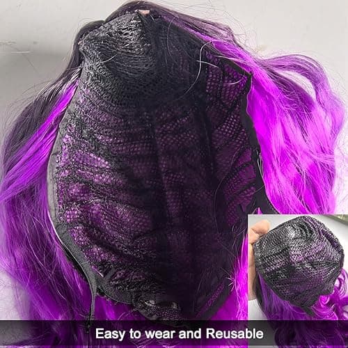 Maripabon Purple Ombre Long Wavy Wig Middle Part Mixed Black and Purple Ombre Wig for Women 29.5 Inch Mermaid Colorful Wigs Heat Resistant Synthetic Wigs for Daily Cosplay Party - Ombre Purple thumbnail 4