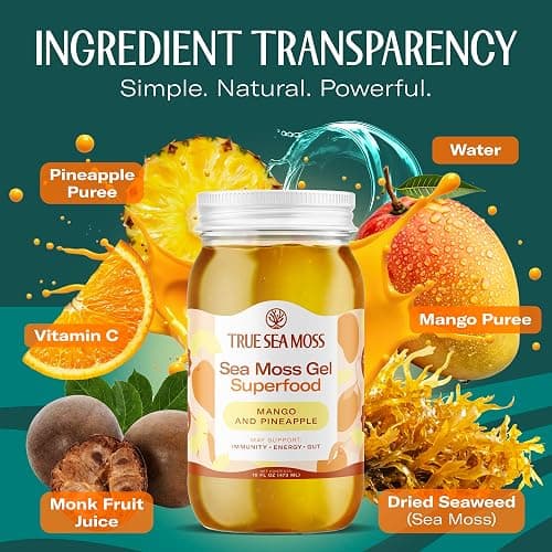 TrueSeaMoss Sea Moss Gel – Made in USA – Wildcrafted Seamoss, Fruits & Jarred Vegetables – Mango/Pineapple, Pack of 1 (Labels may Vary) thumbnail 3