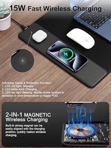 TopMade Wireless Charging Mouse Pad, Gaming Mousepad Home Office Large Desk Pad with Ultra-Smooth Surface, Non-Slip Base, Waterproof Keyboard Mat (Includes 20W PD Power Adapter & 6.56ft Woven Cable) thumbnail 2