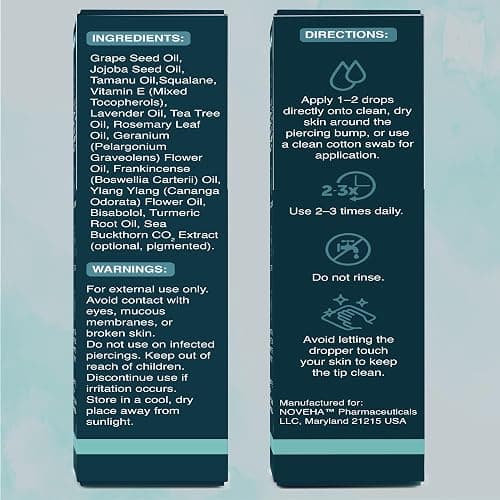 NOVEHA Piercing Bump Solution 20ml for Keloid Reduction | Soothing Solution Tea Tree Oil Formula for Scars & Keloid Bump Removal | Safe & Natural Piercing Aftercare Skin Recovery for Face & Body thumbnail 6