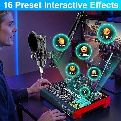 Podcast Equipment Bundle with 3.5mm Condenser Microphone for Pc/Phone Live Streaming Singing Gaming, Podcast Microphone Bundle with Live Sound Board Audio Mixer Denoise,DJ Sets thumbnail 8