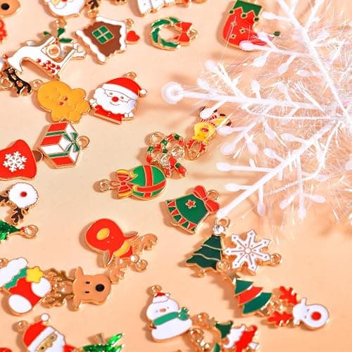 stino 140Pcs Paired Christmas Metal Charms for Jewelry Making, with 200Pcs loops & 50Pcs Earring Hooks, for Necklace Earrings Bracelet Crafts thumbnail 6