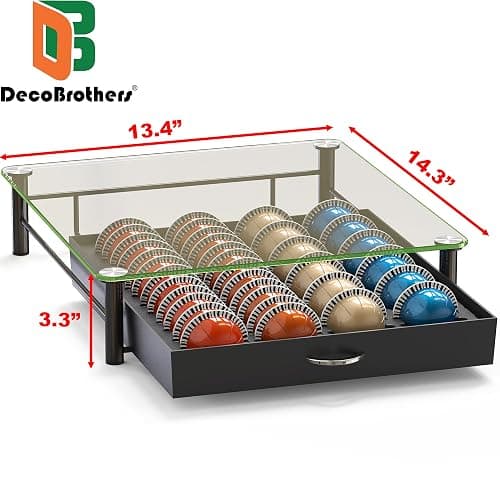 Deco Brothers Tempered Glass Vertuo Pod Holder, Fits 24 Large/48 Small Pods | Compatible with Nespresso Capsule, Black thumbnail 3