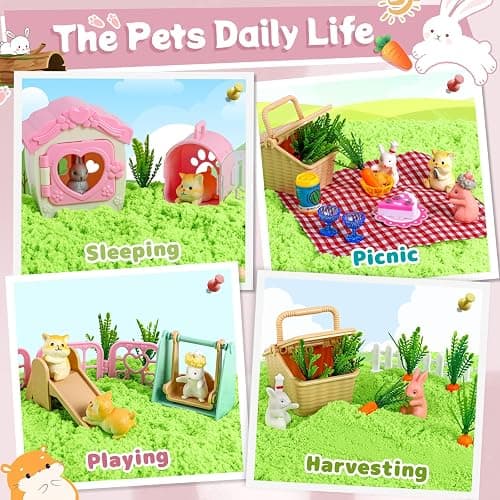 KNASON Rabbit and Hamster Sensory Bin,Play Sand Kit for Girls and Boys with 2.2lbs Sensory Sand and Box,Pet Sandbox Toys Role Pretend Play Beach Toy Birthday Present for Toddler Ages 3 4 5 6 7 8 thumbnail 4