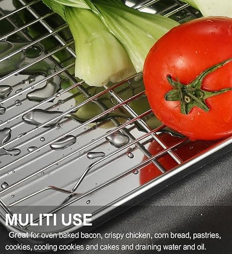Stainless Steel Baking Sheet Tray Cooling Rack with Silicone Baking Mat Set, Cookie Pan with Cooling Rack, Set of 9 (3 Sheets + 3 Racks + 3 Mats), 10/12/16 Inch, Easy Clean thumbnail 7