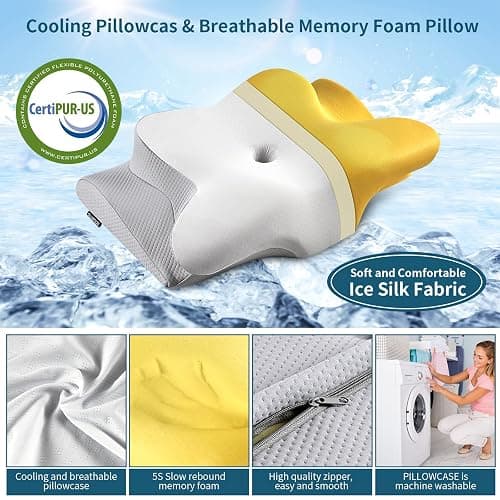 Cervical Neck Pillow for Pain Relief - Cooling Side Sleeper Pillow for Sleeping, Ergonomic Memory Foam Pillows for Neck Support, Contour Orthopedic Bed Pillow for Back Stomach Sleepers thumbnail 4
