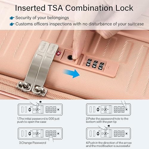 HanTrip 20 Inch Carry on Luggage 22x14x9 Airline Approved Hard Shell Suitcases with Wheels, Top Opening Expandable Carry on Luggage with Cup Holder Small Rolling Suitcase with Lock, Pink thumbnail 8