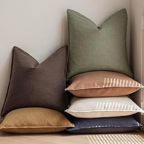 Foindtower Pack of 2, Decorative Linen Soild Throw Pillow Covers Soft Accent Cushion Case Boho Farmhouse Neutral Pillowcase for Couch Sofa Bedroom Living Room Home Decor 18 x 18 Inch Reddish Brown thumbnail 6