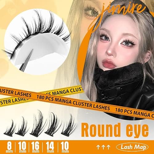 JIMIRE Wispy Lash Clusters Extensions 180Pcs Anime Eyelash Clusters D-Curly Manga Lashes Clusters Natural Look 8-16MM Cluster Eyelash Extensions Individual Lash Extension Pack thumbnail 3