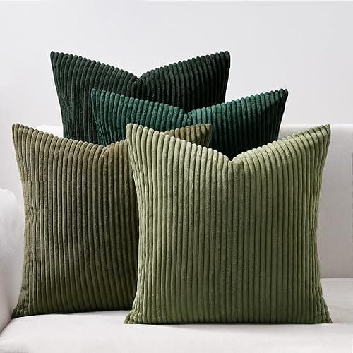 Topfinel Couch Throw Pillows Covers 18x18 Inch Set of 4,Olive Emerald Green Corduroy Decorative Cushion Case,Rustic Fun Living Room Decor fundas para cojines - Darkgreen - 18" x 18" (Pack of 4)