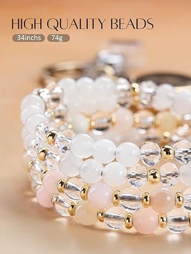 LENYNAL Retractable Lanyards for ID Badges and Keys, Beaded Lanyards for Women Natural Stone, Teacher Lanyard High-Performance Cute Lanyard Morganite thumbnail 4