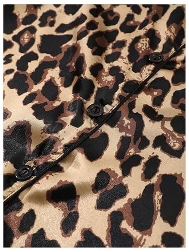 SHENHE Women's 2 Piece Satin Pajama Set Leopard Short Sleeve Button Down Pj Shorts Set thumbnail 4