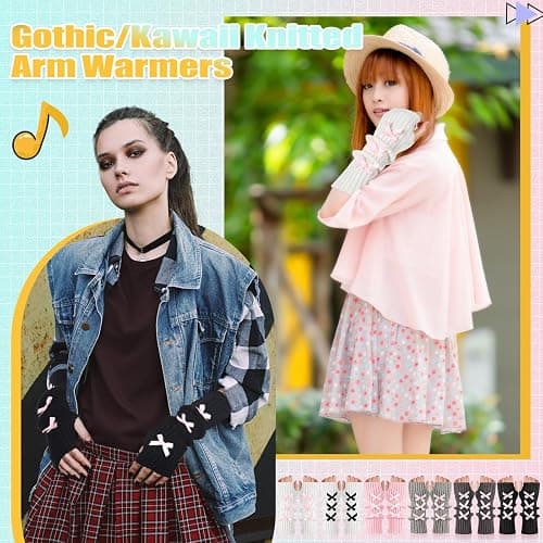 Berlune 6 Pairs Arm Warmers Kawaii Sleeves Cute Y2k Harajuku Japanese Style for Women Girls Lolita Costume School, 6 Colors thumbnail 4