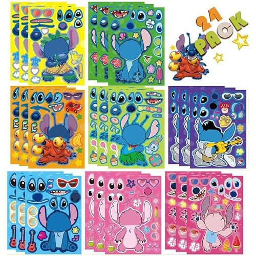 24 Sheets Cute Stickers,Mixed & Matched with 8 Designed Characters(3 of Each) Stickers, Cartoon Party Favors, Gifts for Her (Blue) - Image 1