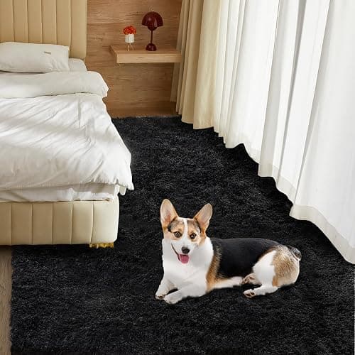 Ultra Soft Rug for Living Room, 4X6 Fluffy Shag Area Rug for Bedroom, Modern Shaggy Carpets Fuzzy Rug for Teens Dorm Nursery Home Decor Aesthetic, Upgrade Anti-Skid Durable, Black thumbnail 4