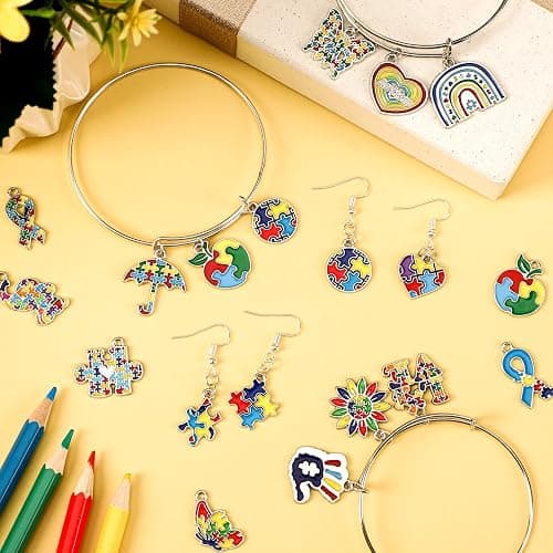 MARFOREVER 40Pcs/20 Pairs Autism Awareness Charms, Autism Charm for Jewelry Making, Autism Alloy Puzzle Pendants for Bracelet Necklace Earrings Making Accessories Autism Awareness Stuff thumbnail 5