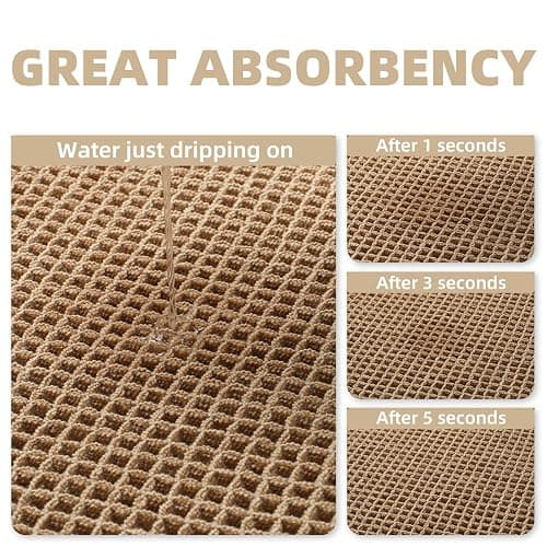 Upgraded Waffle Bath Mat Non Slip Super Absorbent Quick Dry Bath Mats for Bathroom Floor Machine Washable Bathroom Mat Ultra Soft Boho Bathroom Rugs with Tassels Beside Tub, 17" x 24", Brown thumbnail 3