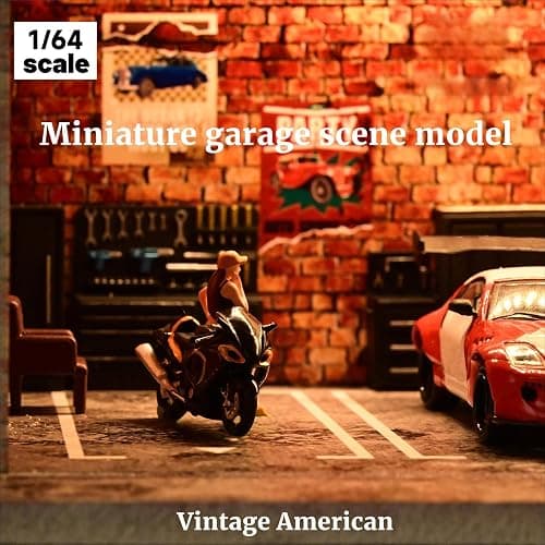 Display Case for Hot Wheels,Diorama 1/64 Scale Car Garage Model with LED Lights and Acrylic Cover, Stackable Car Parking Lot Model,Diecast Car Display Case (Vintage Garage) thumbnail 6