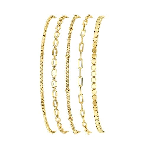 Dainty Simple Gold Bracelets for Women, Stackable Satellite Paperclip Lip Bracelet Set Tiny Lip Dot Chain Box Link for Handmade Gift Minimalist Cute Trendy Jewelry Gold Accessories for Women thumbnail 9