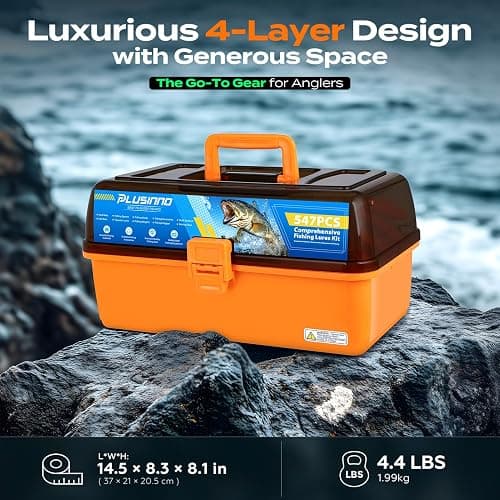 PLUSINNO Large 4-Layer Tackle Box with Tackle Included, 547Pcs Fishing Lures Kit - Pliers, Crankbait, Hooks, Weights & Accessories - Freshwater Bass Fishing Bait Lure Gear and Equipment, Gift for Men thumbnail 7
