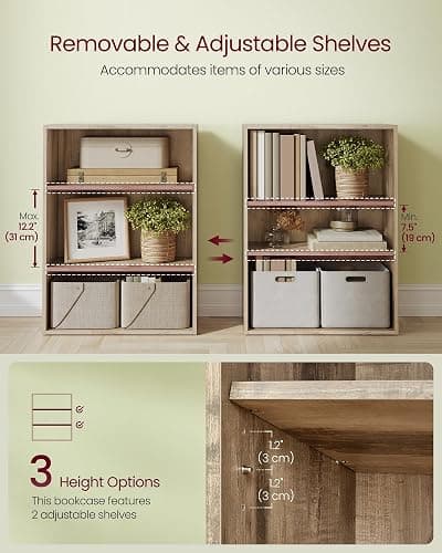 VASAGLE Custos Collection - Bookshelf, 3-Tier Bookcase, Book Shelf, Open Storage Shelf, 9.4 x 23.6 x 32 Inches, for Living Room, Home Office, Dinning Room, Camel Brown ULBC163L01 thumbnail 4