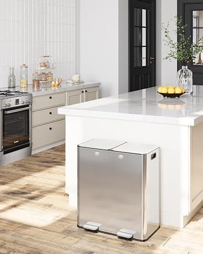 Sunvasagoo Dual 30 Liters - 16 Gallons Dual Trash Can with Recycle Bin, Stainless Steel Garbage Can with Separated Lid and Foot Pedal for Kitchen Deodorizer Compartment - Image 1
