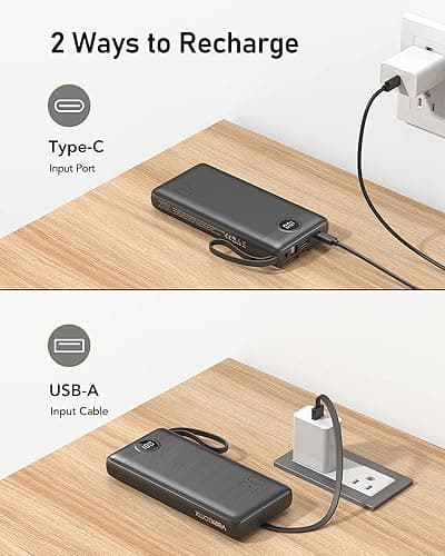 VEEKTOMX Power Bank with Built-in Cables, 20000mAh USB C Portable Charger with 5 Outputs & 2 Inputs and LED Display, Travel Battery Bank for iPhone/iPad/Samsung/Android Devices(20000mAh-Black) thumbnail 8