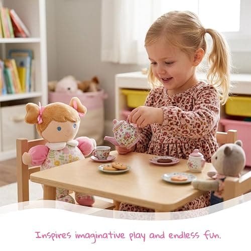 June Garden My First Doll Blossom, 9.5" Soft Plush Baby Doll with Gentle Rattle, Embroidered Face, Pink Floral Pajamas, First Doll Gift for Newborns, Infants & Toddlers thumbnail 7
