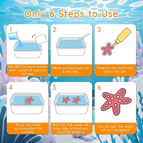 Timetome Magic Water Elf Toy Kit for Kids – 20 Gels (11 Normal + 6 Glow + 3 Glitter) &10 Molds DIY Squishy Maker, Aqua Puffs, Water Toys & Pets, Aqua Fairy Gel Kit, Birthday Gift for Boys & Girls 3+ thumbnail 6