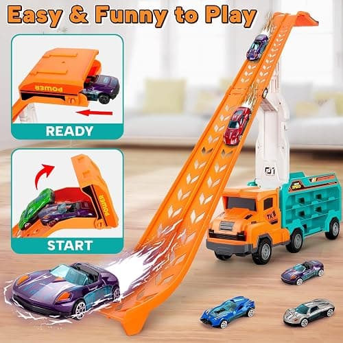 BainGesk Carrier Truck Toys for 2 3 4 5 6 Years Old Boys, 2.8 Ft Race Track Transport Cars with 6 Die-Cast Metal Toy Cars, Birthday Gifts Kids Age 3-5, Racing Toys Gifts for Toddlers thumbnail 5