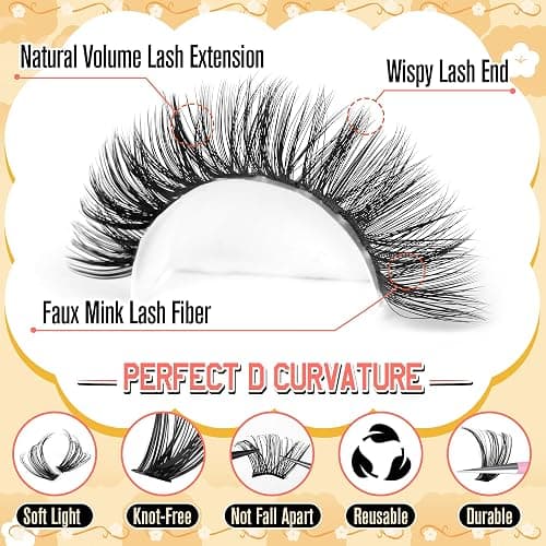 Lash Clusters Kit 30D-100D Wispy Eyelash Extension Kit 474pcs Individual Lashes 8-16MM Cluster Eyelash Extensions DIY Lash Extension Kit D-Curly Eyelash Clusters with Lash Bond and Seal Lash Tweezers thumbnail 5