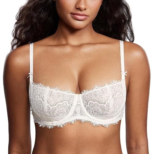 DOBREVA Women's Balconette Sexy Unlined Bra Lace Push Up Plus Size Bras See Through Underwire thumbnail 2
