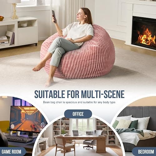 3ft Bean Bag Chairs for Adults Large Beanbag Chair with Stripe Plush Cover Big Bean Bag Chair for Living Room Bedroom Dorm Office thumbnail 7