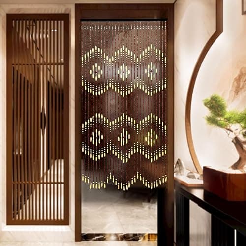 LOYALHEARTDY 35.43" X 68.9" Wooden Bead Curtain, Beige Curtain Beads for Doorway Roller Coating Hanging Beads Curtain for Home Decor Gift Set thumbnail 3