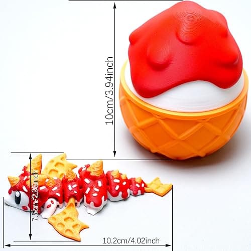 LUYUCUBE Colourful 3D Printed Dragon Egg,Little Dragon Inside Egg,Flexible Realistic Articulated Animal Fidget Toys,Mystery Figurines Gifts,Executive Desk Décor and Festival Collectible (ice Cream) thumbnail 2