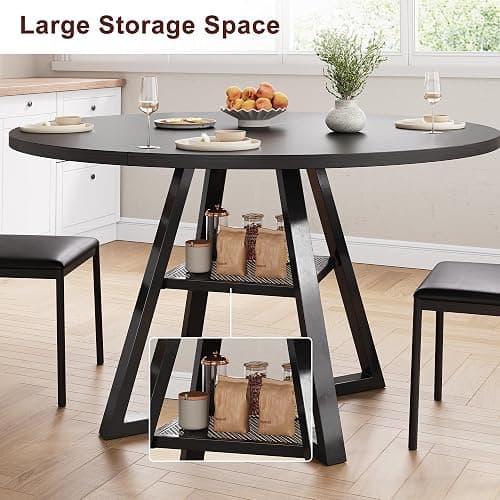Jocoevol Round Dining Table for 4,Kitchen Dining Room Circle Dinner Pedestal Table,Space Saving Wood Kitchen & Dining Room Furniture (Black, 47In) thumbnail 6