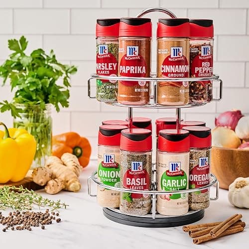McCormick Spice Rack, Two Tier Chrome, Featuring 16 Herbs & Spices for Everyday Cooking, Great Gift for Housewarming, Wedding & Bridal Shower, 26.09 oz thumbnail 7