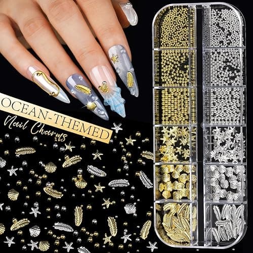 Teenitor Gold and Silver Nail Charms and Gems Set, 6 Boxes Multi-Shapes Nail Gems Nail Rhinestones Nail Pearls for Nail Art Design thumbnail 4