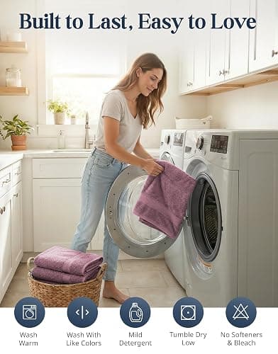 LANE LINEN Bath Towel Set Absorbent Quick Dry 100% Cotton - Wishful Mauve | Cotton Bath Towel Set - OEKO-TEX Certified, Ring-Spun Durability, Terry Weave Comfort, Hotel-Style Look thumbnail 8