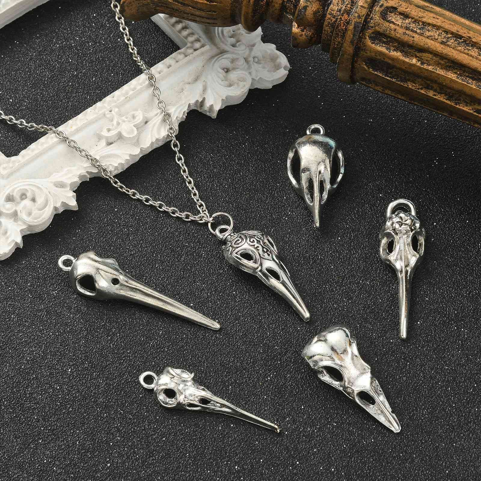 UR URLIFEHALL Assorted Magic Tibetan Style Metal Charm Antique Silver Charms Pendants for DIY Craft Jewelry Making - 30pcs-31~43.5X10~15X6~10mm-raven skull charms thumbnail 6